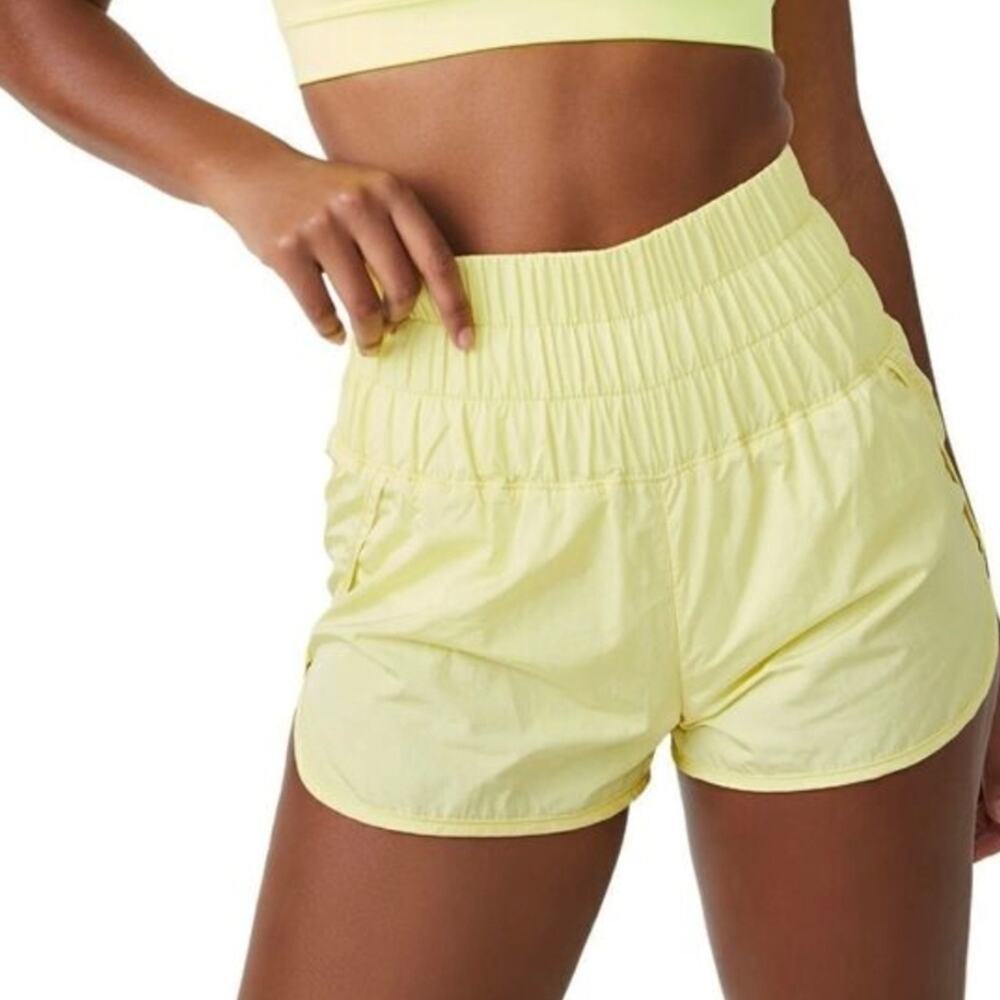 FP Movement The Way Home Shorts Lemon Verbena Yellow High Rise Smocked Running M
